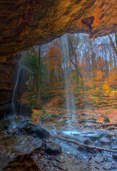 Fototapeta na wymiar Lower Dundee Falls in Autumn, Beach City Wilderness Area, Ohio