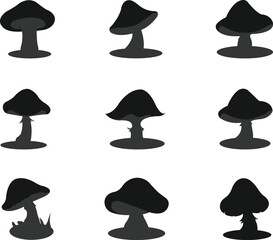 Mushroom silhouettes  icons set black Vector