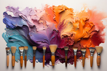 a brush of multiple colors on a white background