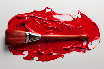 a brush of red paint on white background