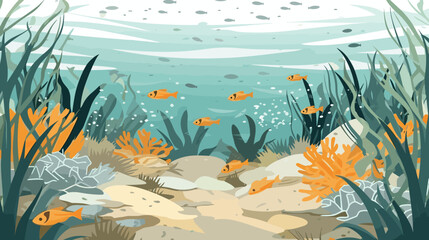 Fototapeta na wymiar Marine Life Landscape - the ocean and underwater world with different inhabitants vector