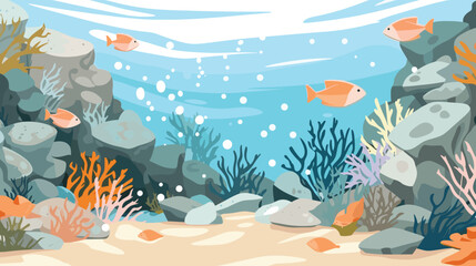 Marine Life Landscape - the ocean and underwater world with different inhabitants vector