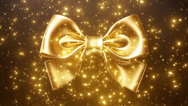 Animation with lights with golden bow isolated on black background