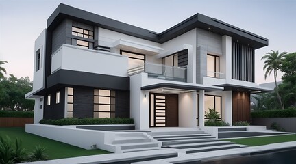 Fototapeta premium Luxury, modern contemporary house with beautiful architecture and cozy atmosphere.