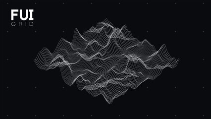FUI GUI 3D Vector Landscape Scan Grid. Abstract futuristic background. Sci-Fi Hi-Tech design