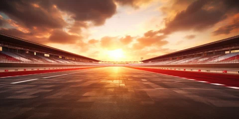 Poster Im Rahmen F1 race track circuit road with motion blur and grandstand stadium for Formula One racing © Summit Art Creations