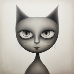 Creative illustration with a sad grey cat on the background with copy space