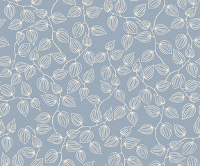 Branches seamless vector leaf. Decorative light modern blue background. Pattern with leafs. Beauty ornate template for design