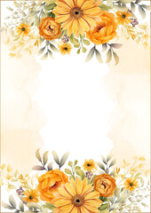 Orange white and yellow modern wreath background invitation frame with flora and flower