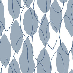 blue Graphic Jungle leaf Print.Seamless Vector Background, Leaves Pattern. Tropic Palm Leaves 