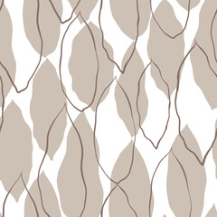 Beige Graphic Jungle leaf Print.Seamless Vector Background, Leaves Pattern. Tropic Palm Leaves 