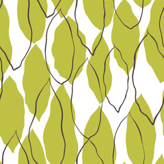 Green Graphic Jungle leaf Print.Seamless Vector Background, Leaves Pattern. Tropic Palm Leaves 