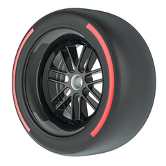 Fototapeta premium Racing Wheel with Red Soft, Compound type tyre, 3D rendering isolated on transparent background