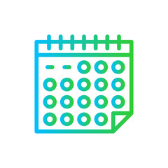 Calendar marketing icon with blue and green gradient outline style. business, calendar, date, year, month, event, graphic. Vector Illustration