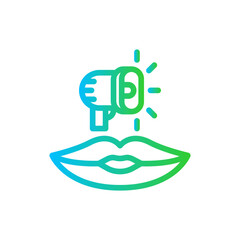 Word of mouth marketing icon with blue and green gradient outline style. mouth, communication, word, message, concept, information, spread. Vector Illustration