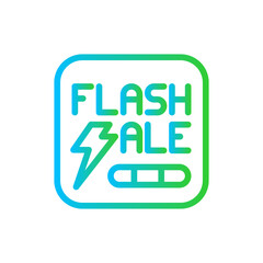 Flash sale marketing icon with blue and green gradient outline style. offer, banner, promotion, discount, template, sale, poster. Vector Illustration