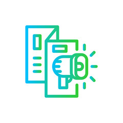 Brochure marketing icon with blue and green gradient outline style. cover, layout, presentation, flyer, booklet, template, design. Vector Illustration