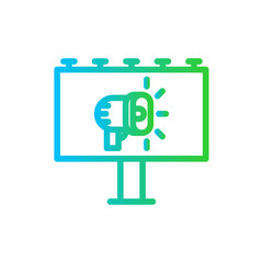 Billboard marketing icon with blue and green gradient outline style. billboard, blank, banner, advertising, template, white, poster. Vector Illustration