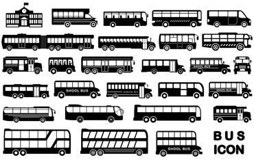 Vector set illustration of simple deformed various types of bus icons pictograms
