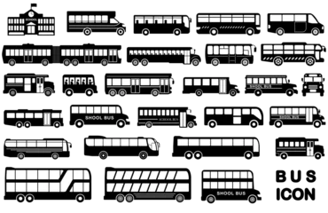Foto op Plexiglas Vector set illustration of simple deformed various types of bus icons pictograms © 英里子 三島