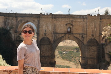 Women in front of Puente Nuevo bridge in Ronda Spain