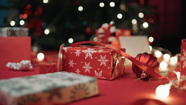 Table full of gifts and presents background 
