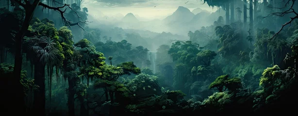 Gordijnen Rainforest in fog © neirfy