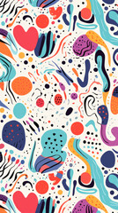 Quirky Colorful modern hand drawn trendy abstract pattern