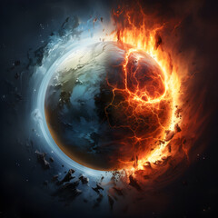 Fototapeta premium Half hot and half cold earth. Global warming and global cooling. Generative ai. 