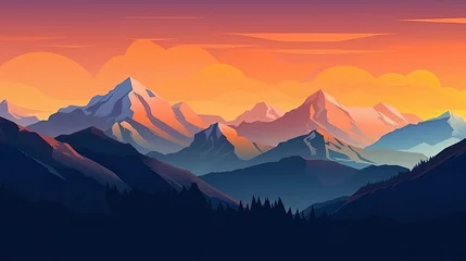 Poster Im Rahmen mountain peaks in beautiful sunset light © neirfy