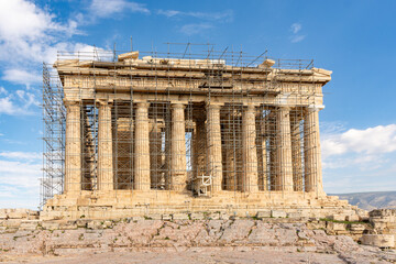 The facade of the Temple of Parthenon in Acropolis Athens hill, Greece - ancient temple with...