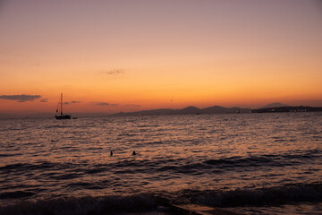 Sunset over Glyfada beach in Athens, Attica, Greece - twilight over Aegean Sea