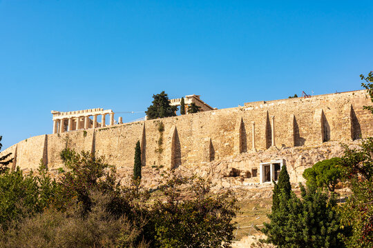 Panorama of Acropol hill in Athens, Greece - with ancient temple of Parthenon