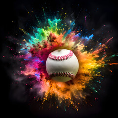 Baseball colorful powder explosion. Generative ai. 
