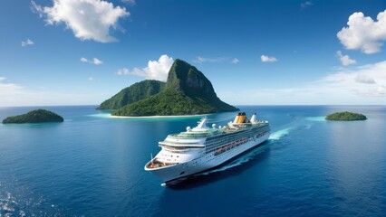 Cruise ship in tropical region  - obrazy, fototapety, plakaty