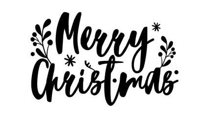 Black merry christmas phrase with transparent background. 