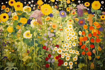 Colorful Beautiful Wildflowers Meadow Oil Painting Full Frame