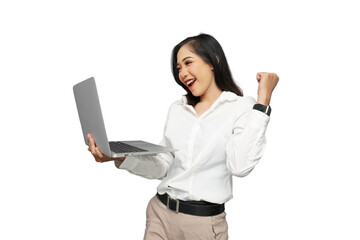 Beautiful Young Asian Businesswoman Excited Cutout Isolated Background