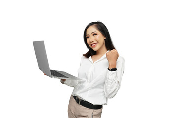 Beautiful Young Asian Businesswoman Excited Cutout Isolated Background