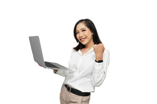 Beautiful Young Asian Businesswoman Excited Cutout Isolated Background