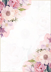 Pink white and purple violet elegant watercolor background with flora and flower