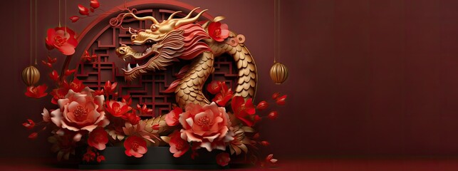 Fototapeta premium chinese new year 2024 celebration paper background. banner copy space.