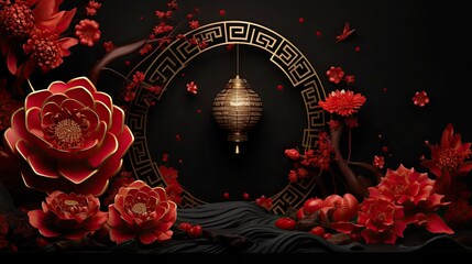 chinese new year 2024 celebration paper background. banner copy space.