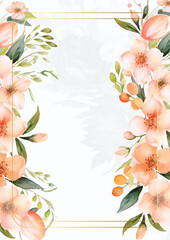 Peach and white elegant watercolor background with flora and flower