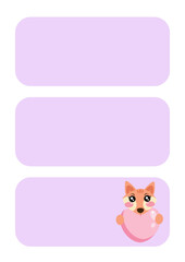 Kawaii note organizer, check list, to do list with cute kawaii fox head with pink cheeks. Printable kids checklist, notes. Stationery for children