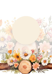 White and beige modern wreath background invitation frame with flora and flower
