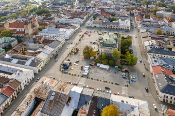 Aerial view of the Nowy Sacz old town, Poland