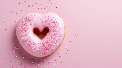Foto op Plexiglas Donut with sprinkles shape of heart ,Valentines Day ,copyspace text, background with print space text, Generative Ai  © Amir