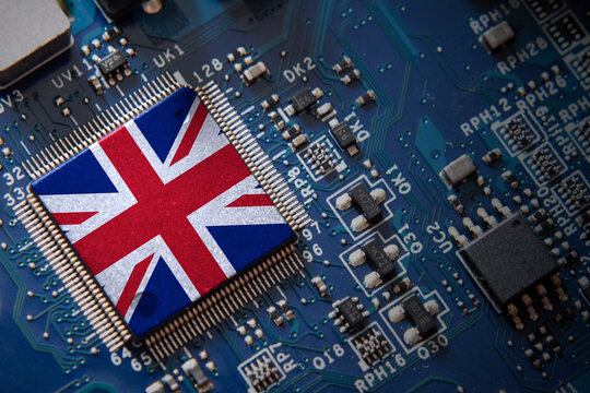 Integrated semiconductor microchip with UK flag