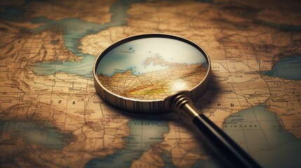 Fototapeta na wymiar Syria on the world map with a magnifying glass